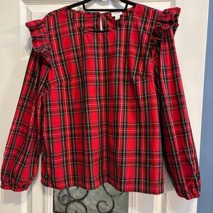J. Crew festive tartan ruffled top